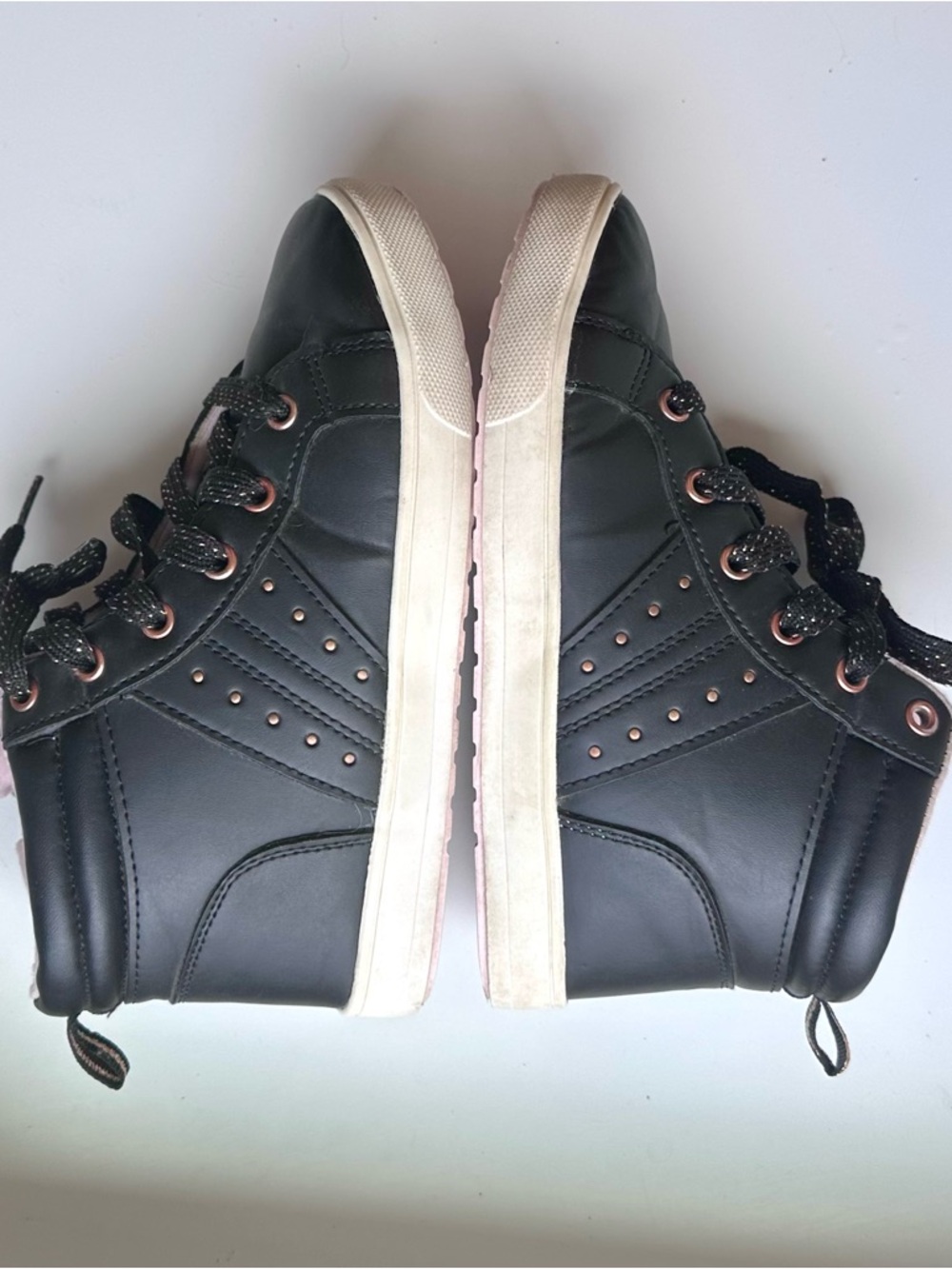 Girl’s Black High-Top Sneakers with Pink Accents - Picture 3 of 6